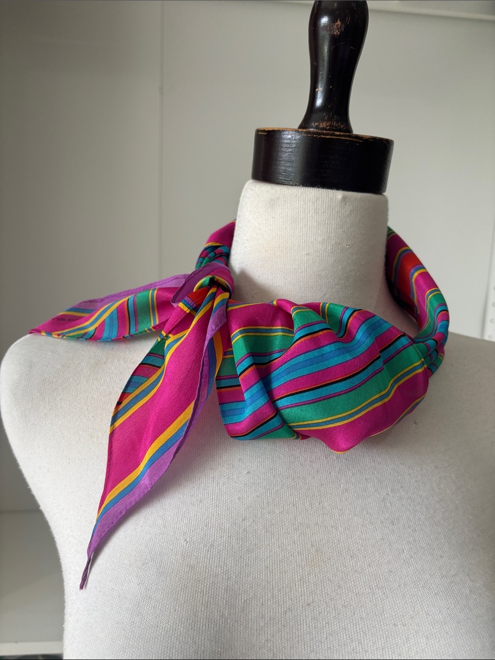 Liz Claiborne Pink Multicolor Striped Silk Scarf
